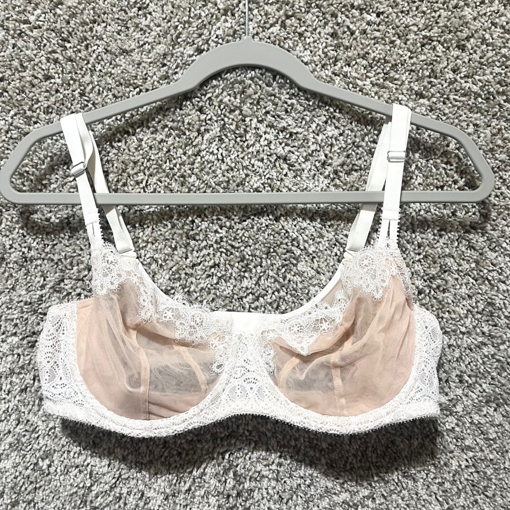 Victoria's Secret Dream Angels White Lace Mesh Unlined Underwire Bra 38D